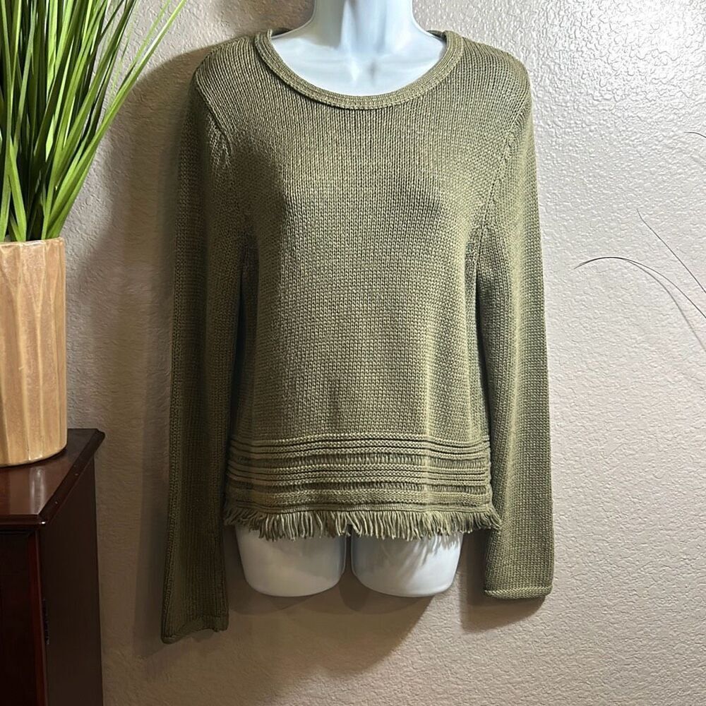 Olive Green Fringed Hem Women's Sweater